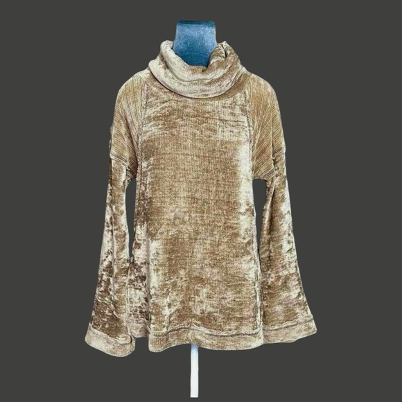 Mystree patchwork textured knit cowl neck bell sleeve soft chenille sweater S - Picture 1 of 10